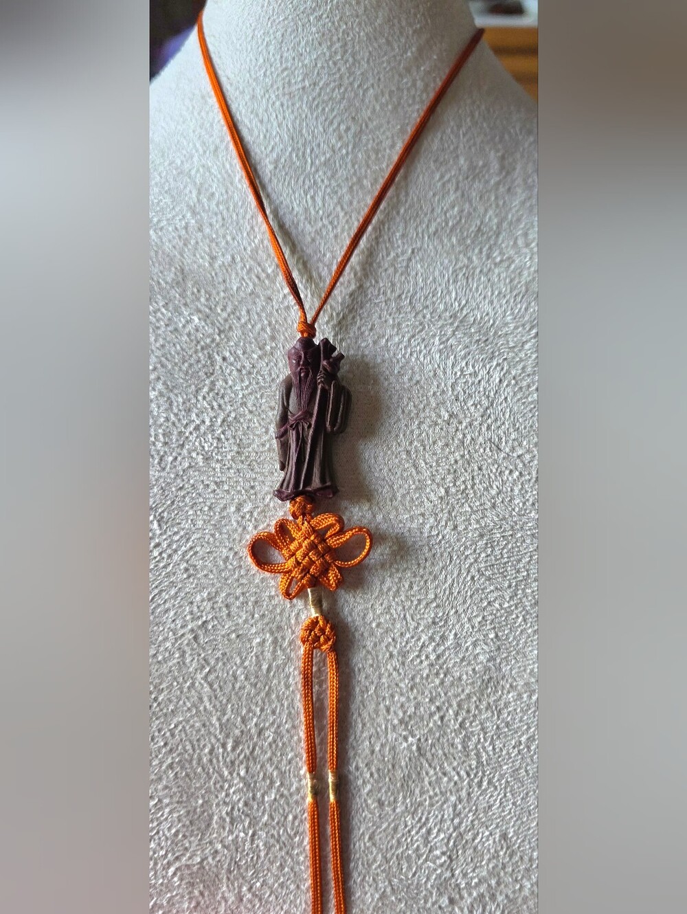 Vintage Carved Shou Xing God of Longevity Amulet Chinese Knot Ornament